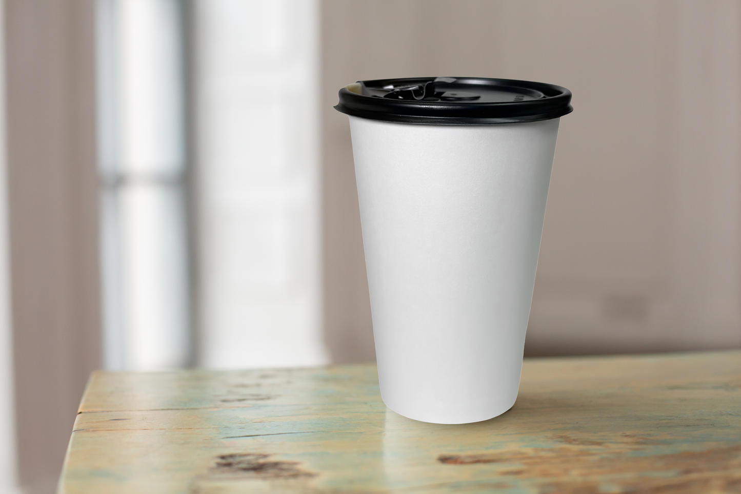 Disposable White Paper Hot Cold Cups with Black Flat Lids