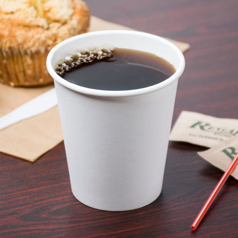 12oz Disposable White Paper Hot Cold Cups with Black Dome Lids