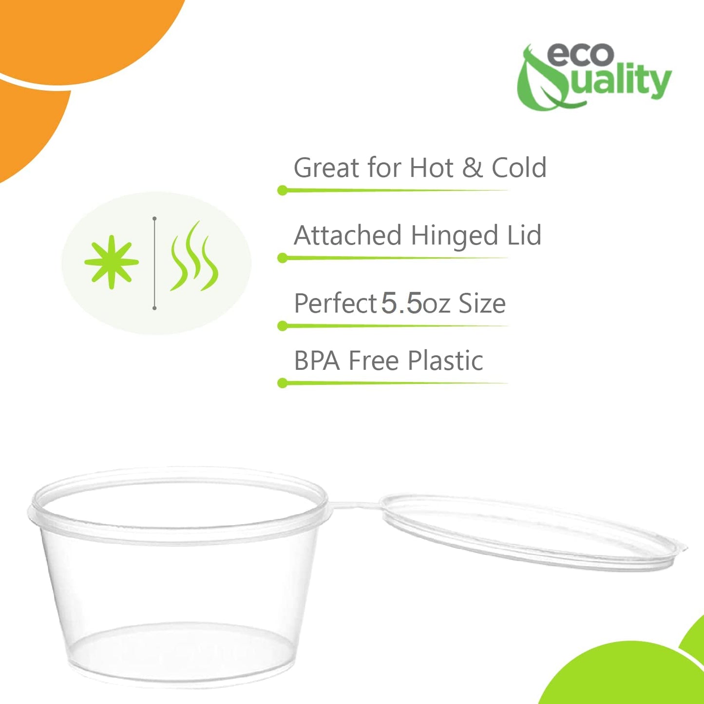 travel size To Go Take Out tasting Portion Dipping containers restaurant fast food food packaging jello shot slime storage diy small Plastic leak proof freezer safe leak proof ketchup mustard mayo hot sauce hinged lid Disposable Portion Condiment Clear 5.5oz 5.5 ounces economical bulk wholesale ecoquality