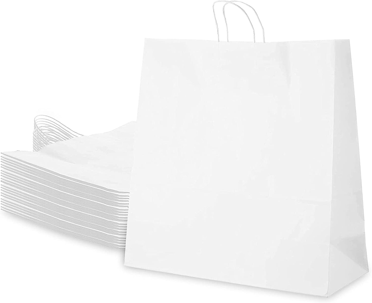 Reusable Recycled Material  12 Pounds  White Gift Bag  DYI Paper Bag  Heavy Duty Strong Paper Bag  Supermarket paper bags  carry out bags  Paper Bags with handles  Paper Take Out  Grocery Bags  White Kraft Bags  Ecofriendly Paper Bag  Retail Merchandise bag  white Paper Shopping Bags  takeout bag  Paper Bag  Disposable small  10x5x13 inches 