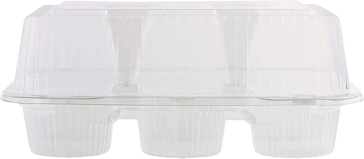 Clear Plastic 6 Compartment Muffin Containers - Disposable Cupcake Holder Boxes with Hinged Design