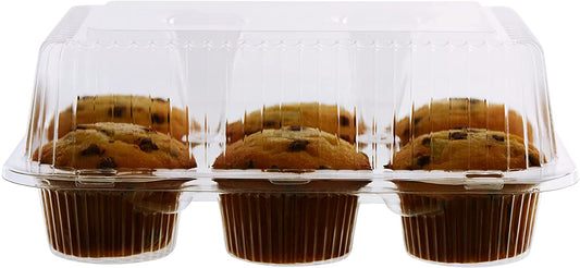 Clear Plastic 6 Compartment Muffin Containers - Disposable Cupcake Holder Boxes with Hinged Design