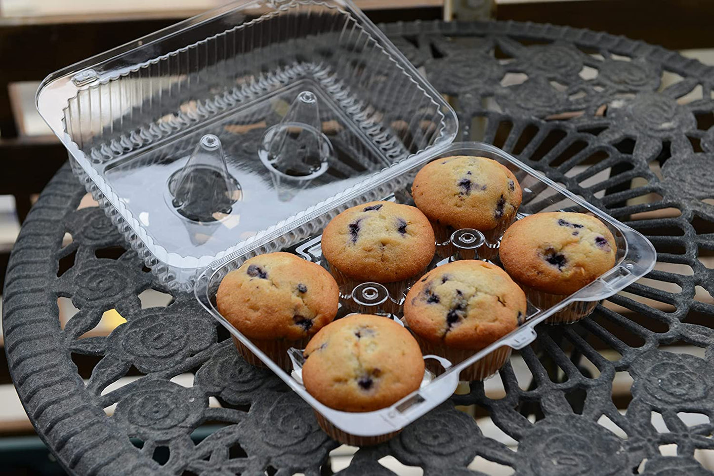 Clear Plastic 6 Compartment Muffin Containers - Disposable Cupcake Holder Boxes with Hinged Design