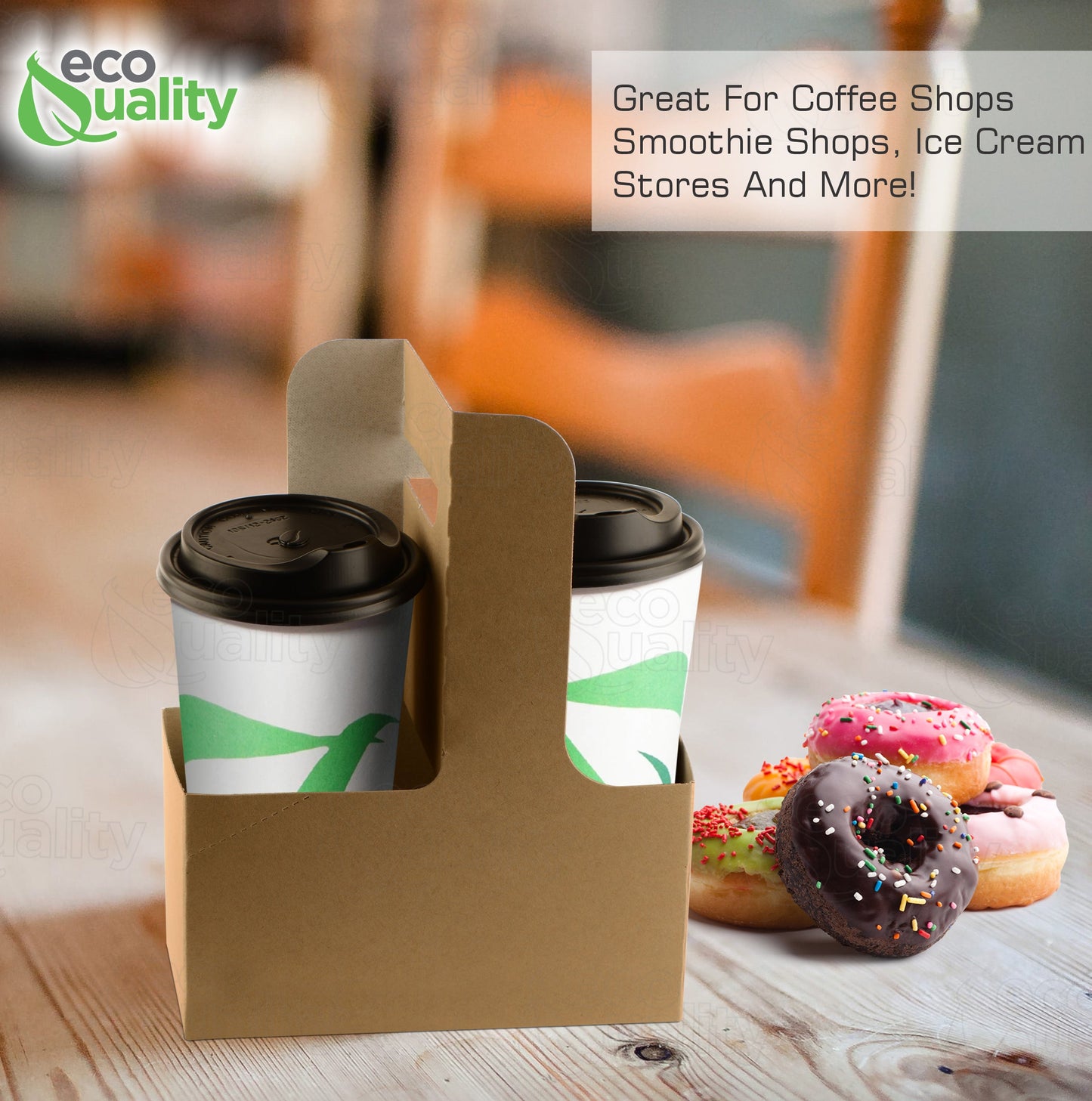 Disposable Kraft 2 or 4 Cup Drink Carrier with Handles, Paperboard Cup Holder