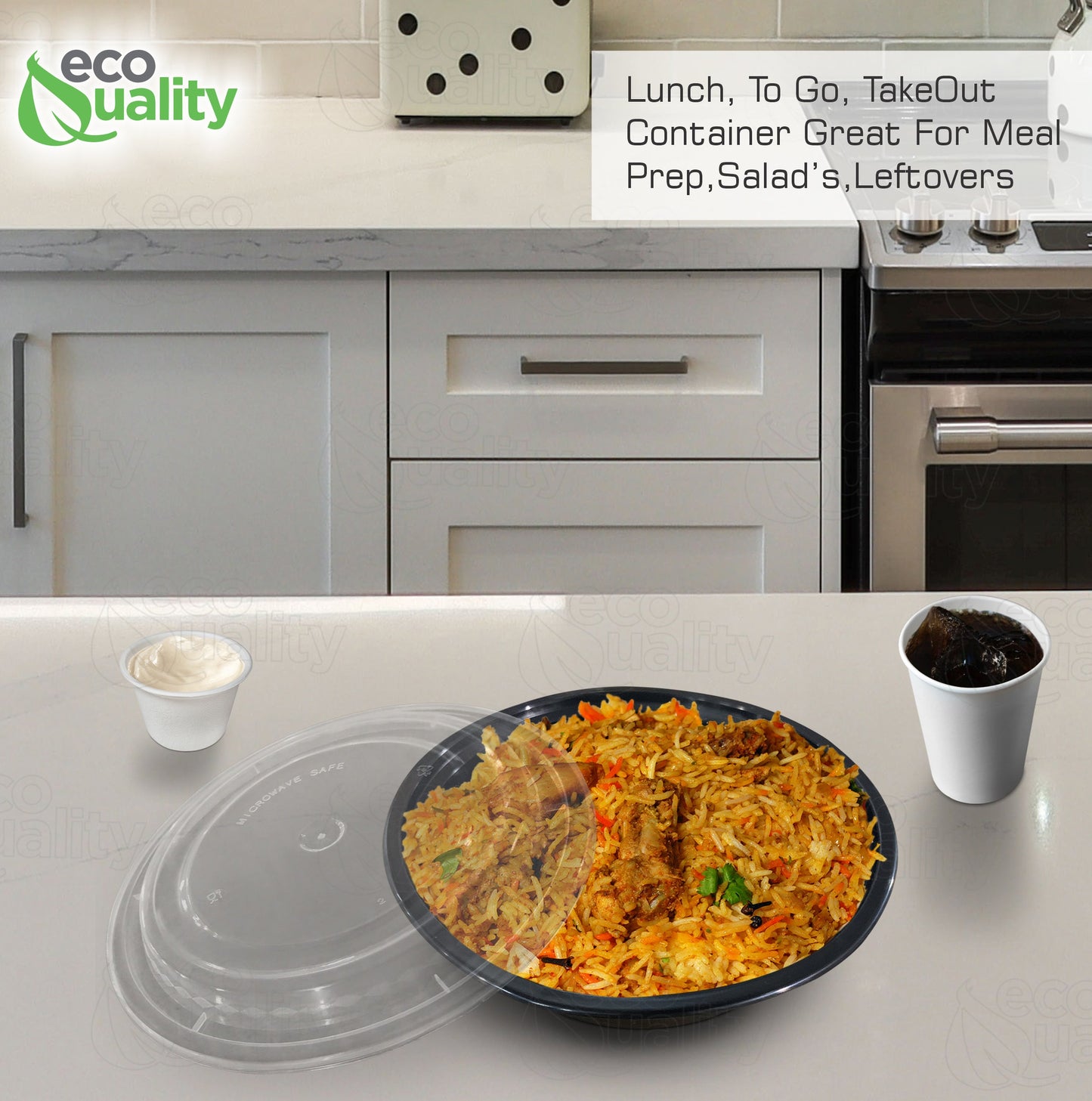 24oz Black Disposable Plastic Round Microwavable Food Container With Lids