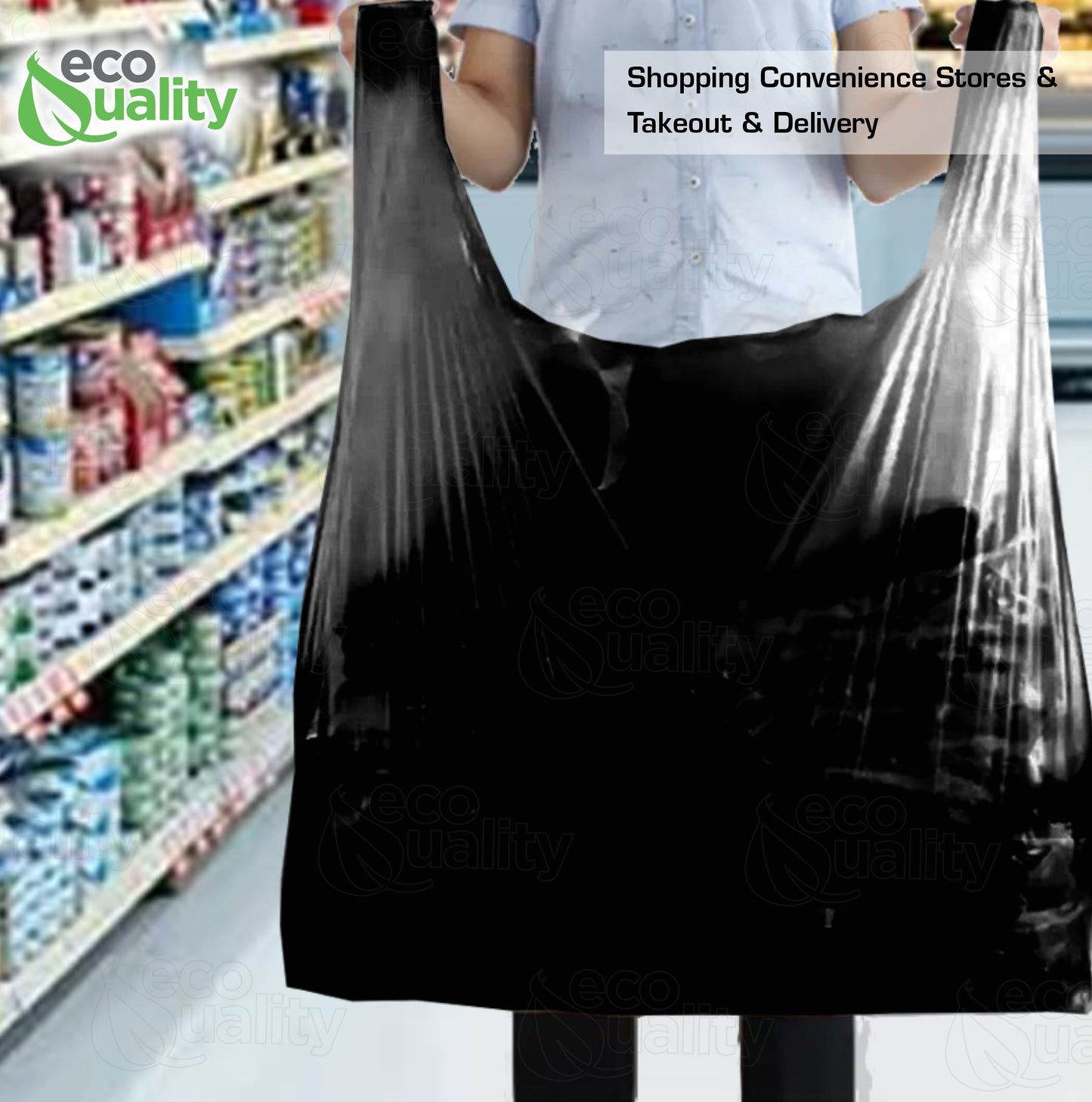 Plastic Black Jumbo Shopping Bags, Grocery Bags, Poly Bags, Multi-Use, Jumbo Size, Reusable Carry Out Bags (18x8x32 in.) (13 Micron) (100)