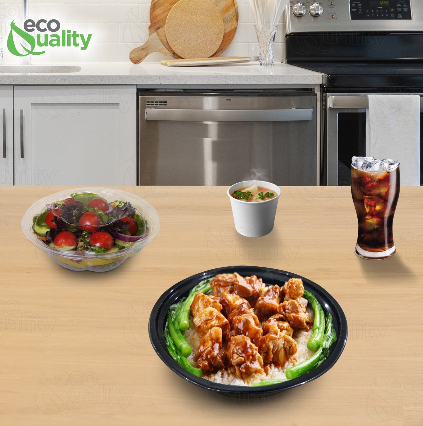 Black Disposable Plastic Round Microwavable Food Container With Lids