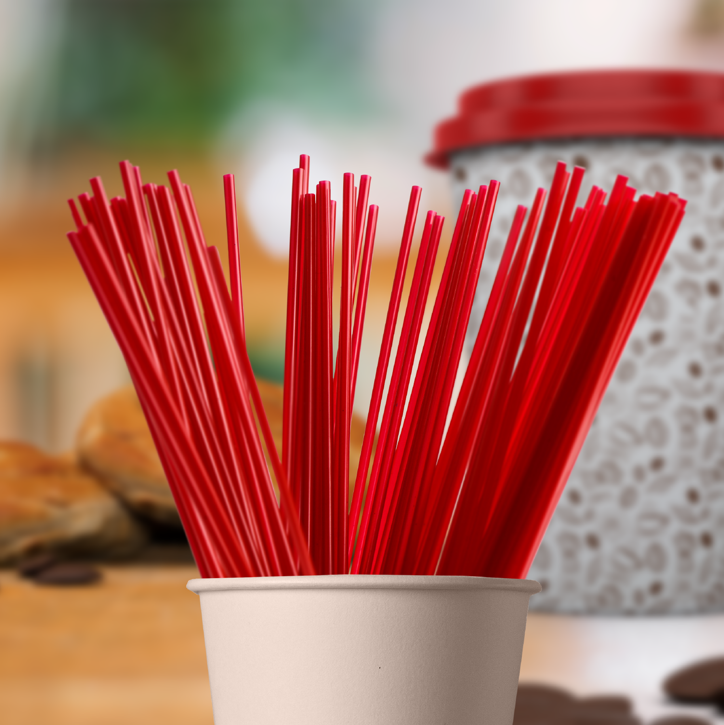 5" Red Plastic Stirrer Sip Straws For Coffee, Cocktail, Latte and Tea