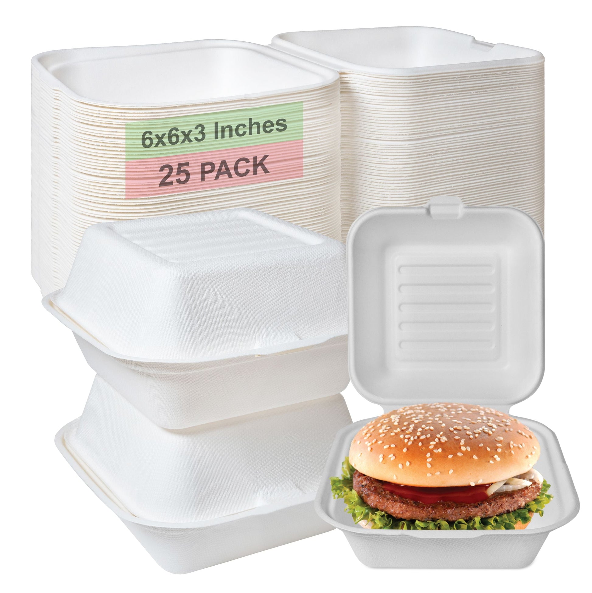 wax tree free  Tree Free  carryout leftover mealprep  foam plastic alternative  Grease and Leak Resistant Proof  BPA Free  Stackable  Heavy Duty  Microwaveable Freezer Safe  burger box  Square Hinged Clamshell  Restaurants  Parties  Food Trucks Food Containers  Ecofriendly Product  Compostable Biodegradable Sugarcane Bagasse  Clam Shell Take Out Containers  6x6x3 Take Out To Go Box
