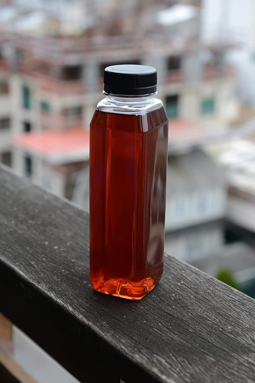 12oz Empty Clear PET Plastic Juice Bottles with Black Tamper Evident Caps - Reusable Clear Beverage Containers