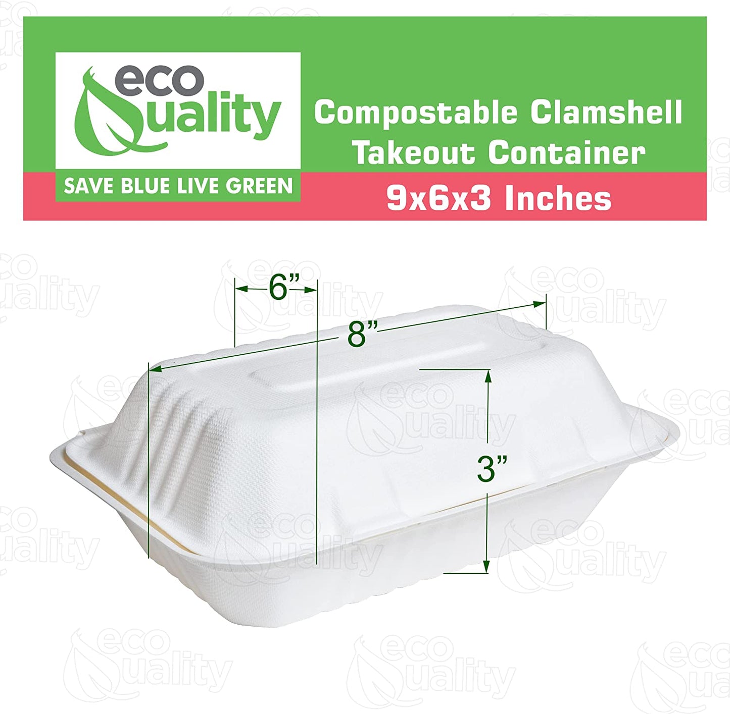 1 Compartment 9x6x3 Take Out To Go Box wax tree free Tree Free Stackable Square Hinged Clamshell Restaurants Parties Microwaveable Freezer Safe Heavy Duty Grease and Leak Resistant Proof Food Trucks Food Containers foam plastic alternative Ecofriendly Product Compostable Biodegradable Sugarcane Bagasse Clam Shell Take Out Containers carryout leftover mealprep burger box BPA Free economical