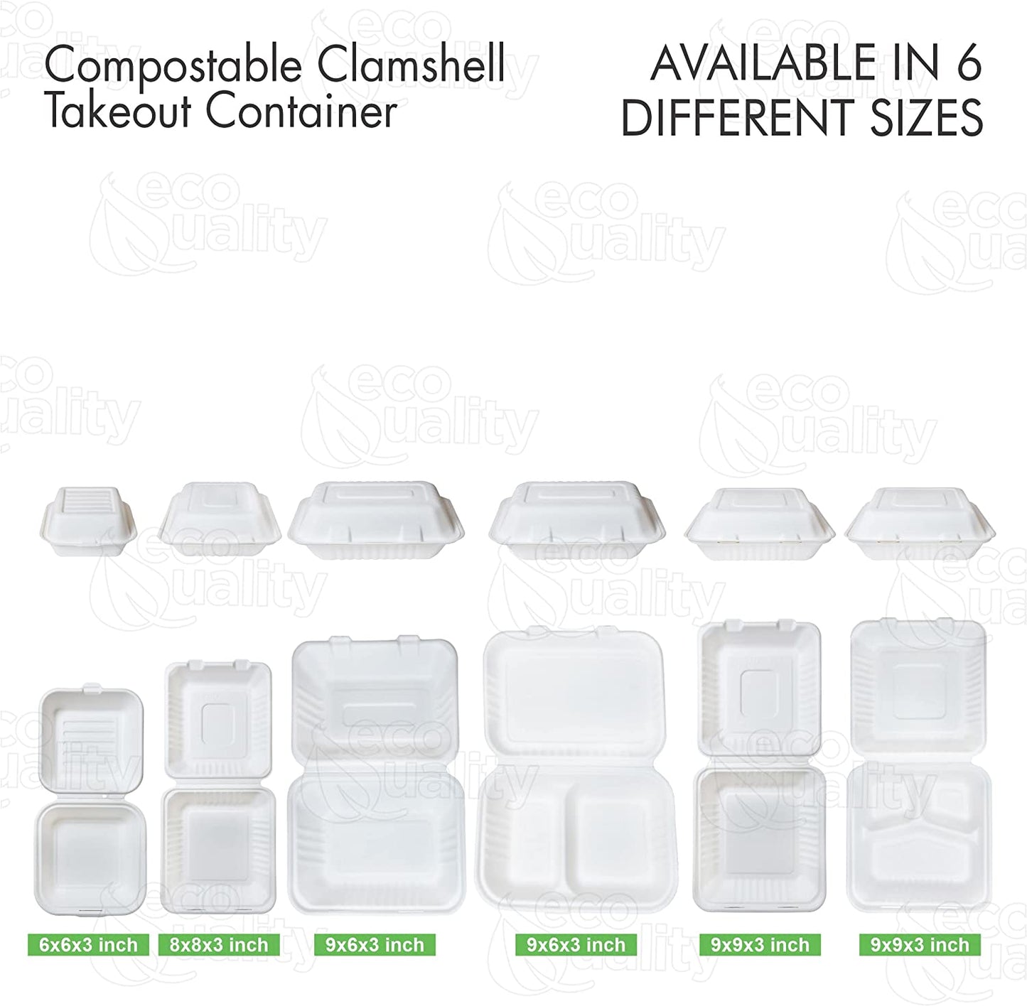 1 Compartment 9x6x3 Take Out To Go Box wax tree free Tree Free Stackable Square Hinged Clamshell Restaurants Parties Microwaveable Freezer Safe Heavy Duty Grease and Leak Resistant Proof Food Trucks Food Containers foam plastic alternative Ecofriendly Product Compostable Biodegradable Sugarcane Bagasse Clam Shell Take Out Containers carryout leftover mealprep burger box BPA Free economical