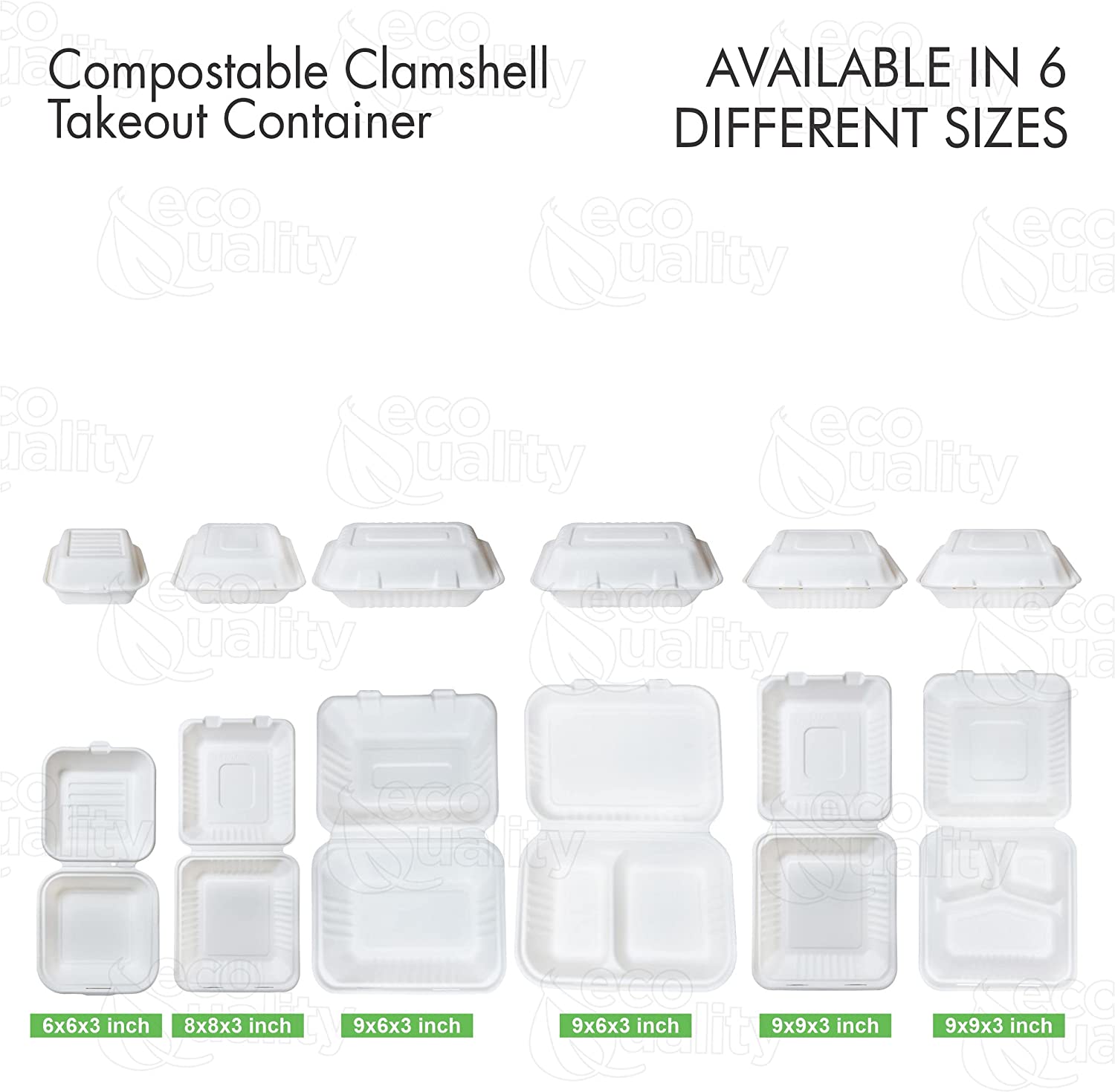 1 Compartment 9x6x3 Take Out To Go Box wax tree free Tree Free Stackable Square Hinged Clamshell Restaurants Parties Microwaveable Freezer Safe Heavy Duty Grease and Leak Resistant Proof Food Trucks Food Containers foam plastic alternative Ecofriendly Product Compostable Biodegradable Sugarcane Bagasse Clam Shell Take Out Containers carryout leftover mealprep burger box BPA Free economical