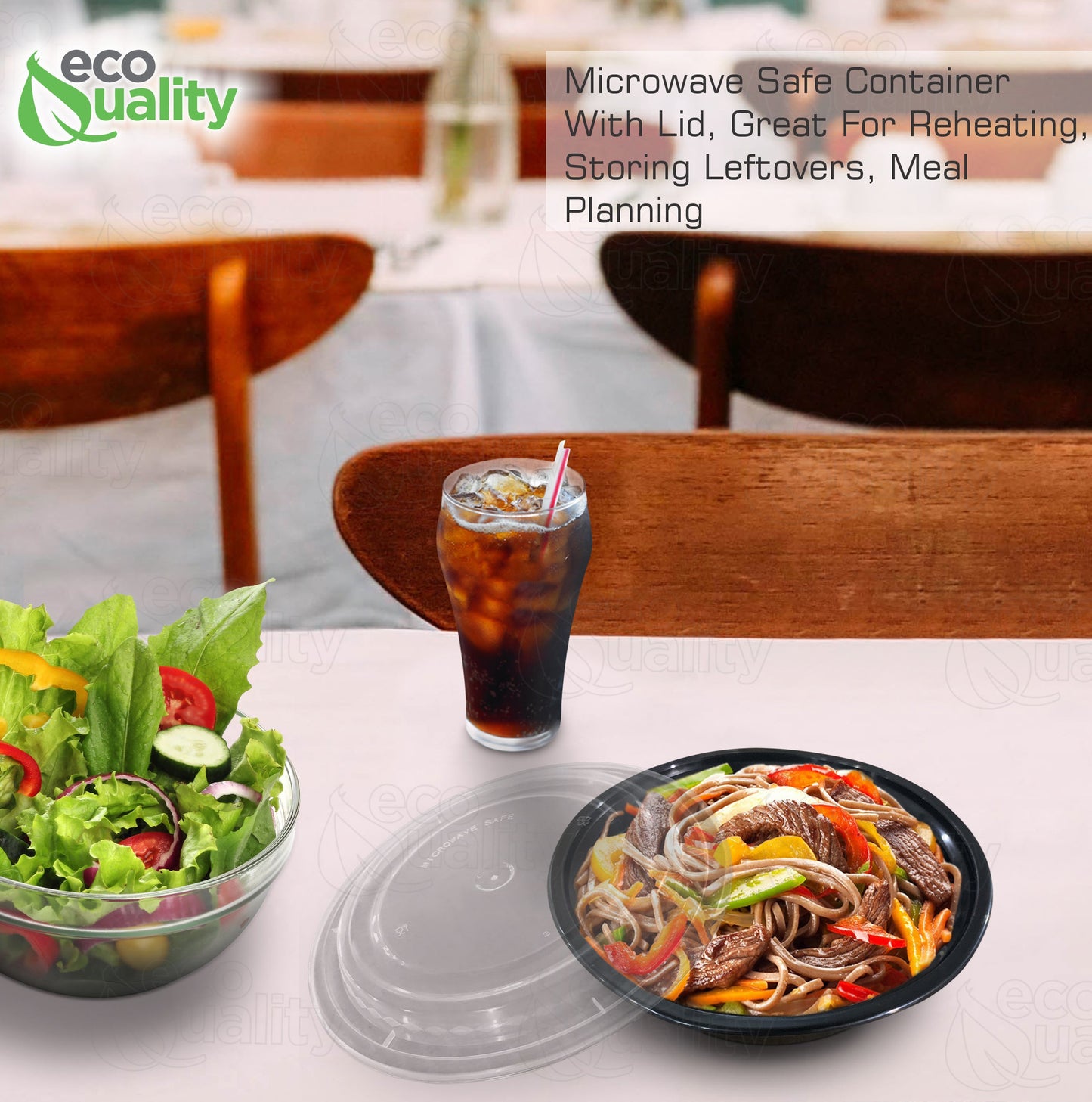 24oz Black Disposable Plastic Round Microwavable Food Container With Lids