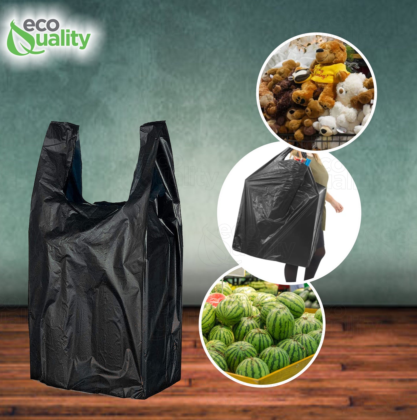Plastic Black Jumbo Shopping Bags, Grocery Bags, Poly Bags, Multi-Use, Jumbo Size, Reusable Carry Out Bags (18x8x32 in.) (13 Micron) (100)
