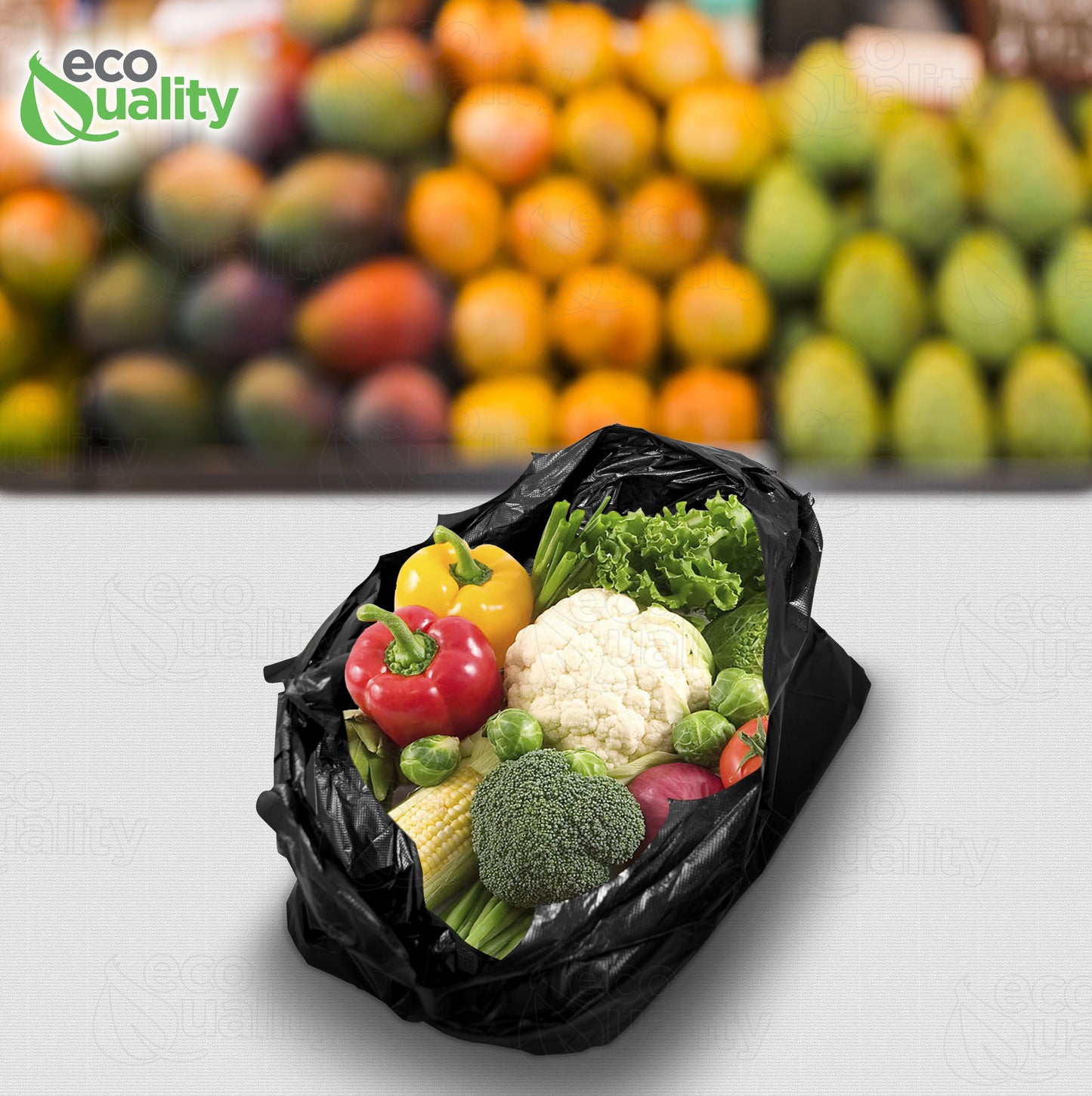 Large 1/6 Plastic Black T-Shirt Bags 11x12 inches, 13 Micron Reusable Recyclable Poly Shopping Bags