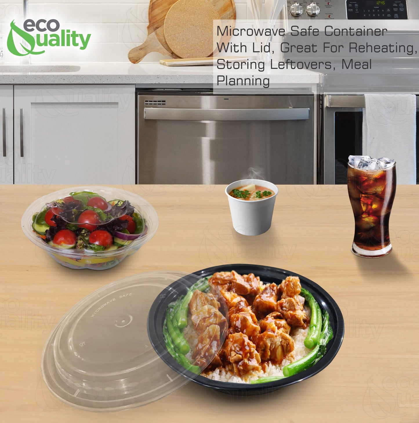 Black Disposable Plastic Round Microwavable Food Container With Lids