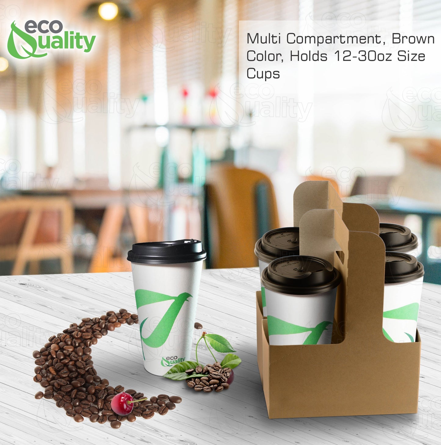 Disposable Kraft 2 or 4 Cup Drink Carrier with Handles, Paperboard Cup Holder