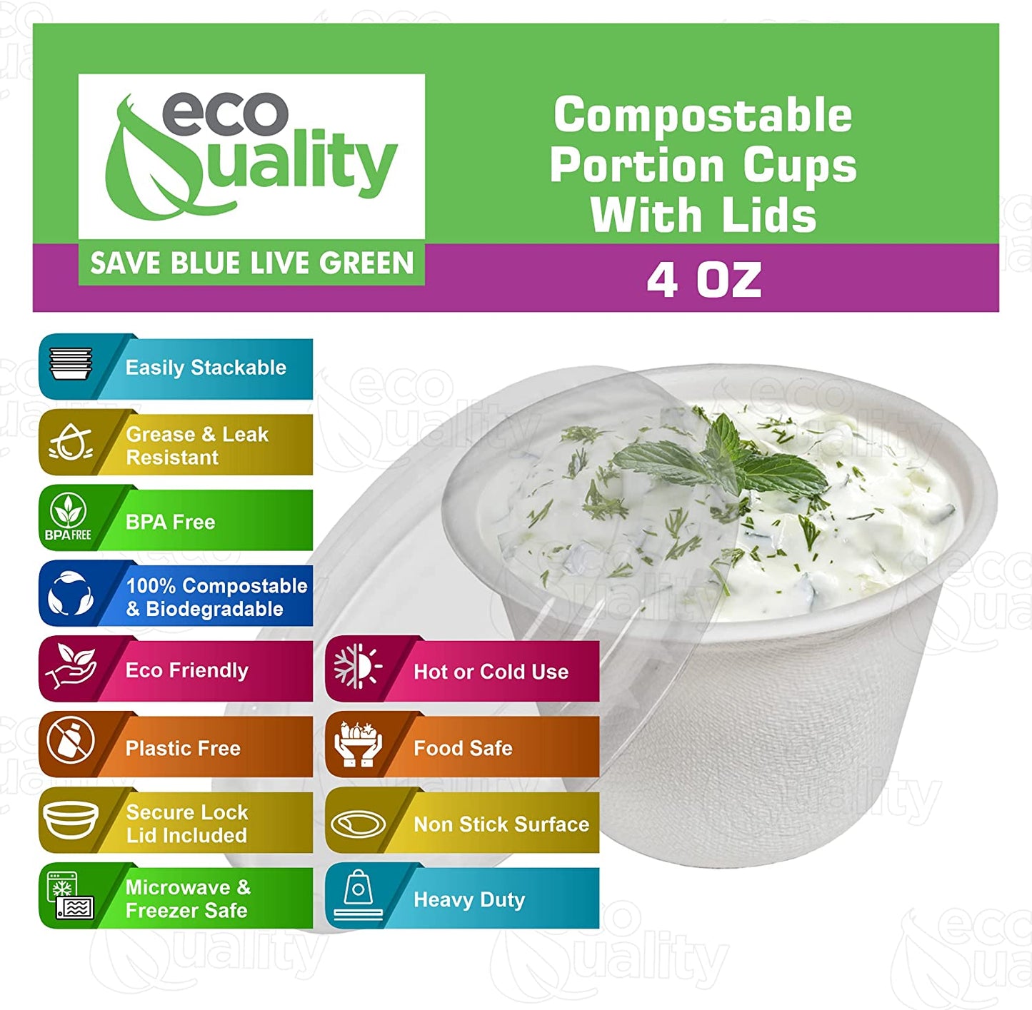 White Compostable Portion Cups with Lids, Biodegradable, Perfect for Disposable Sample Cups, TakeOut, Souffle, Salad Dressing, Condiments, Jello