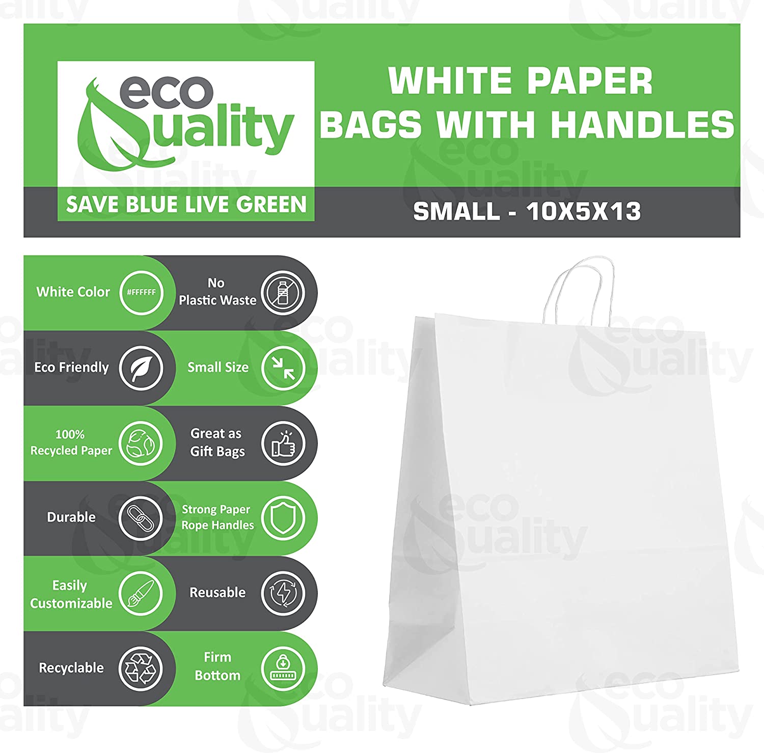 Reusable Recycled Material  12 Pounds  White Gift Bag  DYI Paper Bag  Heavy Duty Strong Paper Bag  Supermarket paper bags  carry out bags  Paper Bags with handles  Paper Take Out  Grocery Bags  White Kraft Bags  Ecofriendly Paper Bag  Retail Merchandise bag  white Paper Shopping Bags  takeout bag  Paper Bag  Disposable small  10x5x13 inches 