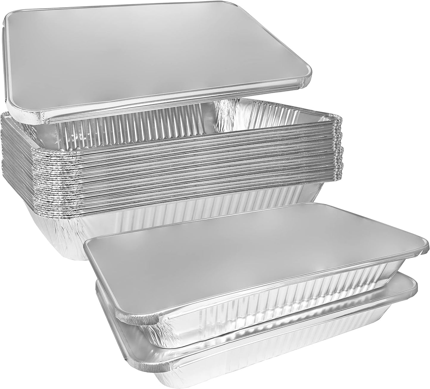 Disposable 21" x 13" Full Size Shallow Aluminum Foil Roasting and Steam Pans with Lids