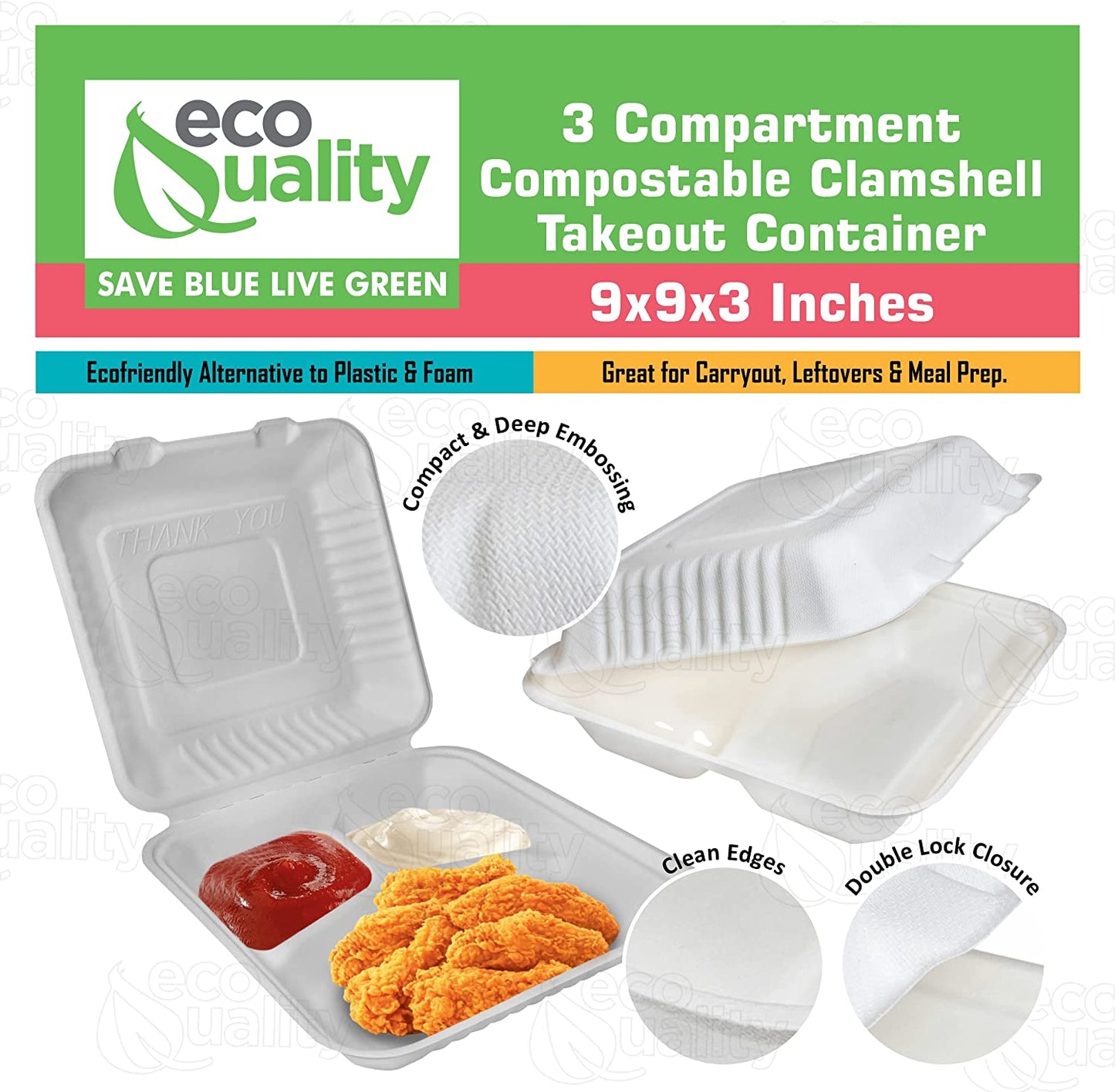 Rice Plates wax tree free Tree Free Stackable Square Hinged Clamshell Restaurants Parties Microwaveable Freezer Safe Heavy Duty Grease and Leak Resistant Proof Food Trucks Food Containers foam plastic alternative Ecofriendly Product Compostable Biodegradable Sugarcane Bagasse Clam Shell Take Out Containers carryout leftover mealprep burger box BPA Free 9x9x3 Take Out To Go Box 3 Compartment Online Store economical