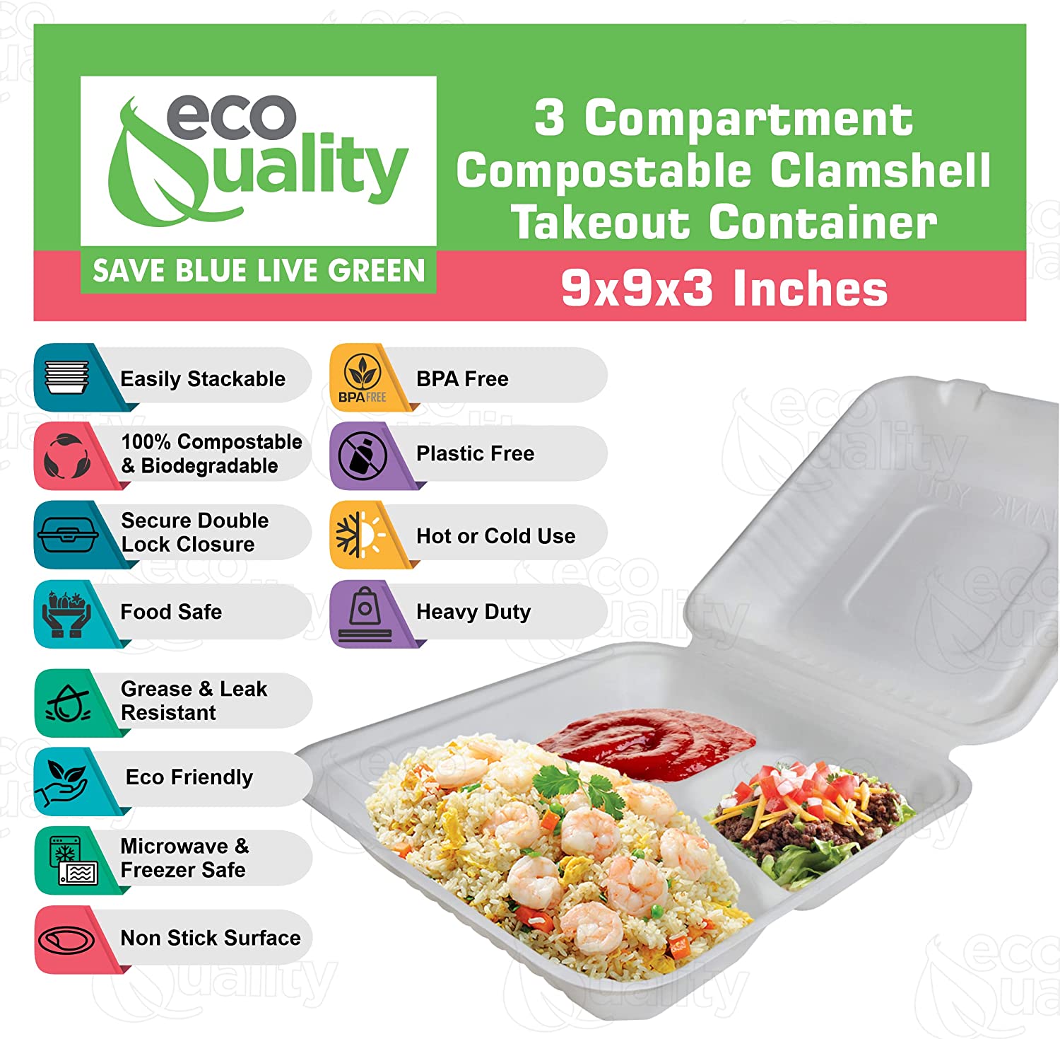 Rice Plates wax tree free Tree Free Stackable Square Hinged Clamshell Restaurants Parties Microwaveable Freezer Safe Heavy Duty Grease and Leak Resistant Proof Food Trucks Food Containers foam plastic alternative Ecofriendly Product Compostable Biodegradable Sugarcane Bagasse Clam Shell Take Out Containers carryout leftover mealprep burger box BPA Free 9x9x3 Take Out To Go Box 3 Compartment Online Store economical