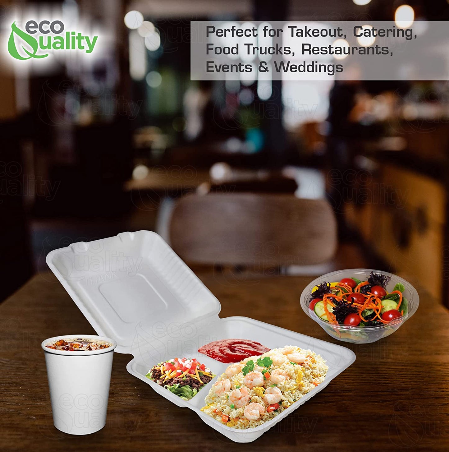 Rice Plates wax tree free Tree Free Stackable Square Hinged Clamshell Restaurants Parties Microwaveable Freezer Safe Heavy Duty Grease and Leak Resistant Proof Food Trucks Food Containers foam plastic alternative Ecofriendly Product Compostable Biodegradable Sugarcane Bagasse Clam Shell Take Out Containers carryout leftover mealprep burger box BPA Free 9x9x3 Take Out To Go Box 3 Compartment Online Store economical