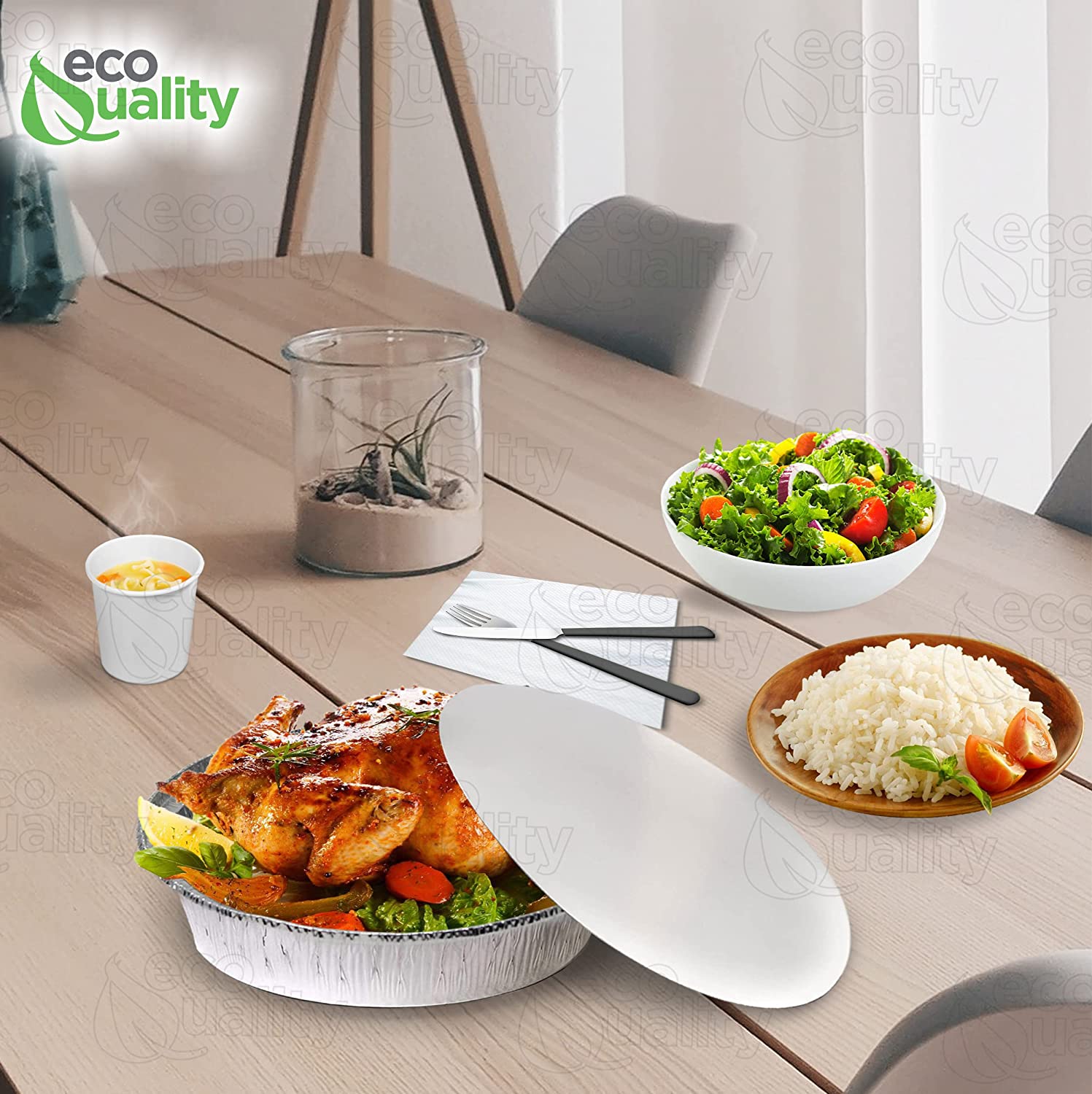 disposable with flat board lid Take out to go container tin stackable round leak proof serve Cold hot food Round Foil Aluminum Pan Restaurant Meal Prep Food Trucks Plastic High Quality Recyclable Aluminum hemmed edges silver heavy duty strong sturdy freezer safe reusable recyclable entrees appetizers sides desserts dinner lunch breakfast Container Caterers Buffet Baking Oven Cake Supplies affordable bulk economical commercial wholesale 9 inches diameter 44 fluid ounces oz