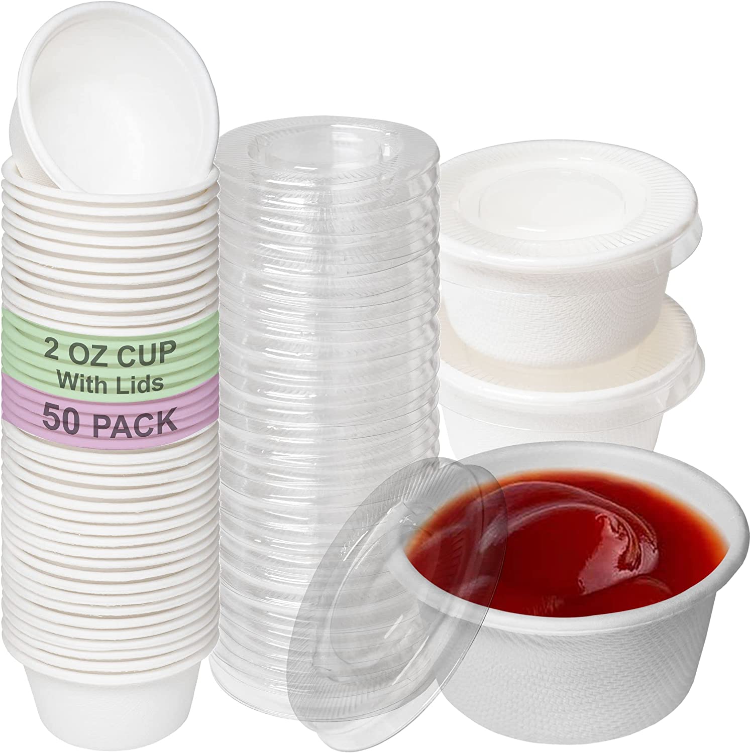 white travel size to go take out delivery souffle small paper small with lid shot cups serving Sauce sample Salad Dressing restaurant fast food Dipping pill Ice Cream mouthwash medicine Measuring leakproof Leak Resistant ketchup mustard hot sauce food packaging solution jello slime Food Storage DIY Disposable Portion Cups with lid condiment Compostable Biodegradable Bagasse Sugarcane artsandcraft