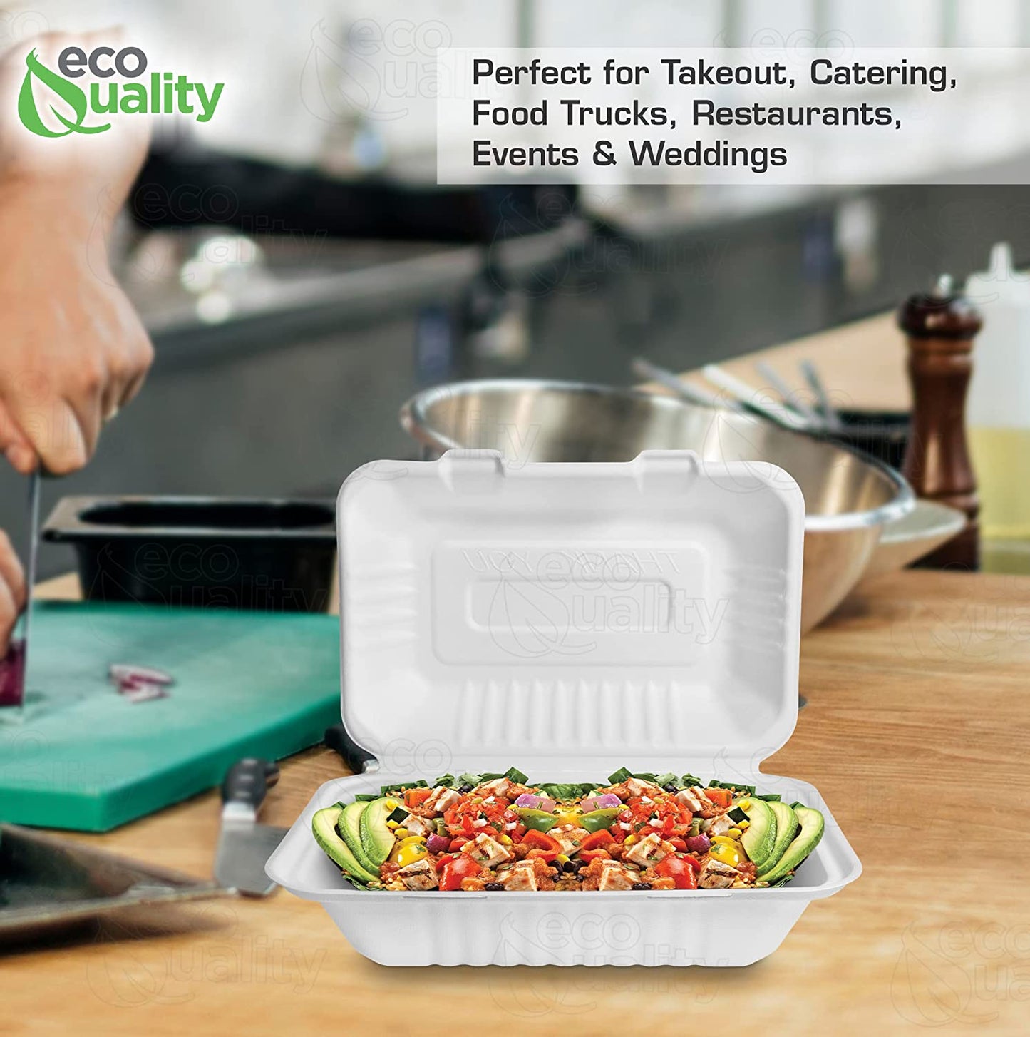 1 Compartment 9x6x3 Take Out To Go Box wax tree free Tree Free Stackable Square Hinged Clamshell Restaurants Parties Microwaveable Freezer Safe Heavy Duty Grease and Leak Resistant Proof Food Trucks Food Containers foam plastic alternative Ecofriendly Product Compostable Biodegradable Sugarcane Bagasse Clam Shell Take Out Containers carryout leftover mealprep burger box BPA Free economical