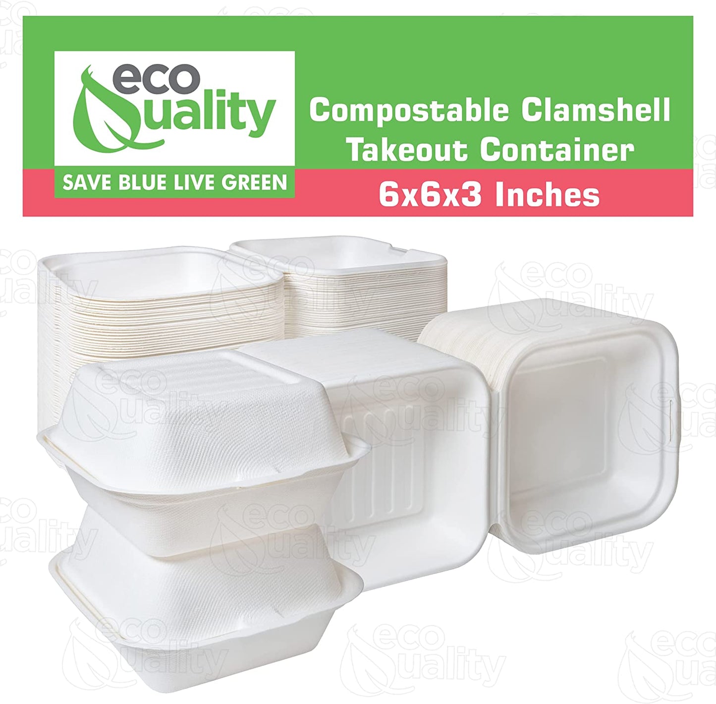 wax tree free Tree Free carryout leftover mealprep foam plastic alternative Grease and Leak Resistant Proof BPA Free Stackable Heavy Duty Microwaveable Freezer Safe burger box Square Hinged Clamshell Restaurants Parties Food Trucks Food Containers Ecofriendly Product Compostable Biodegradable Sugarcane Bagasse Clam Shell Take Out Containers 6x6x3 Take Out To Go Box hot or cold economical