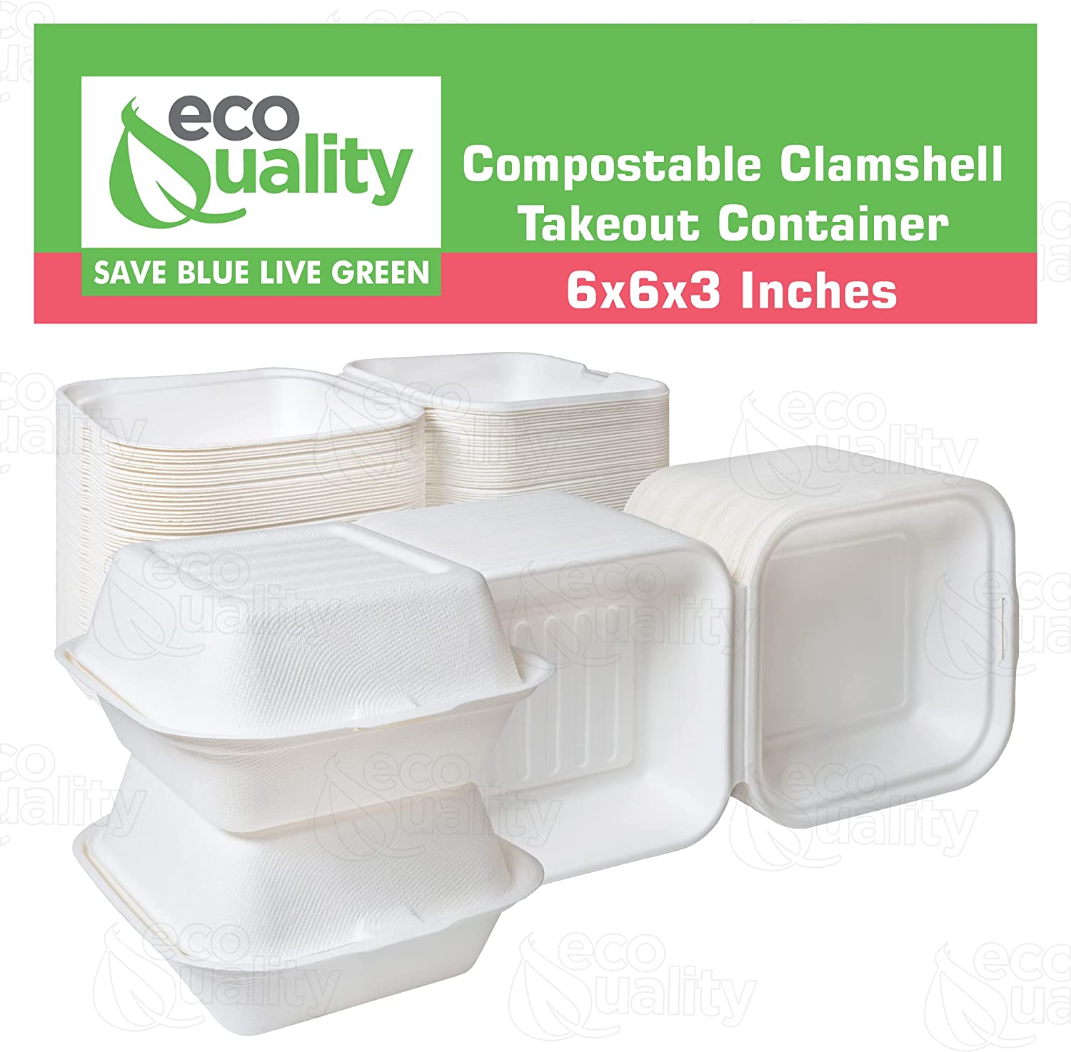wax tree free Tree Free carryout leftover mealprep foam plastic alternative Grease and Leak Resistant Proof BPA Free Stackable Heavy Duty Microwaveable Freezer Safe burger box Square Hinged Clamshell Restaurants Parties Food Trucks Food Containers Ecofriendly Product Compostable Biodegradable Sugarcane Bagasse Clam Shell Take Out Containers 6x6x3 Take Out To Go Box hot or cold economical