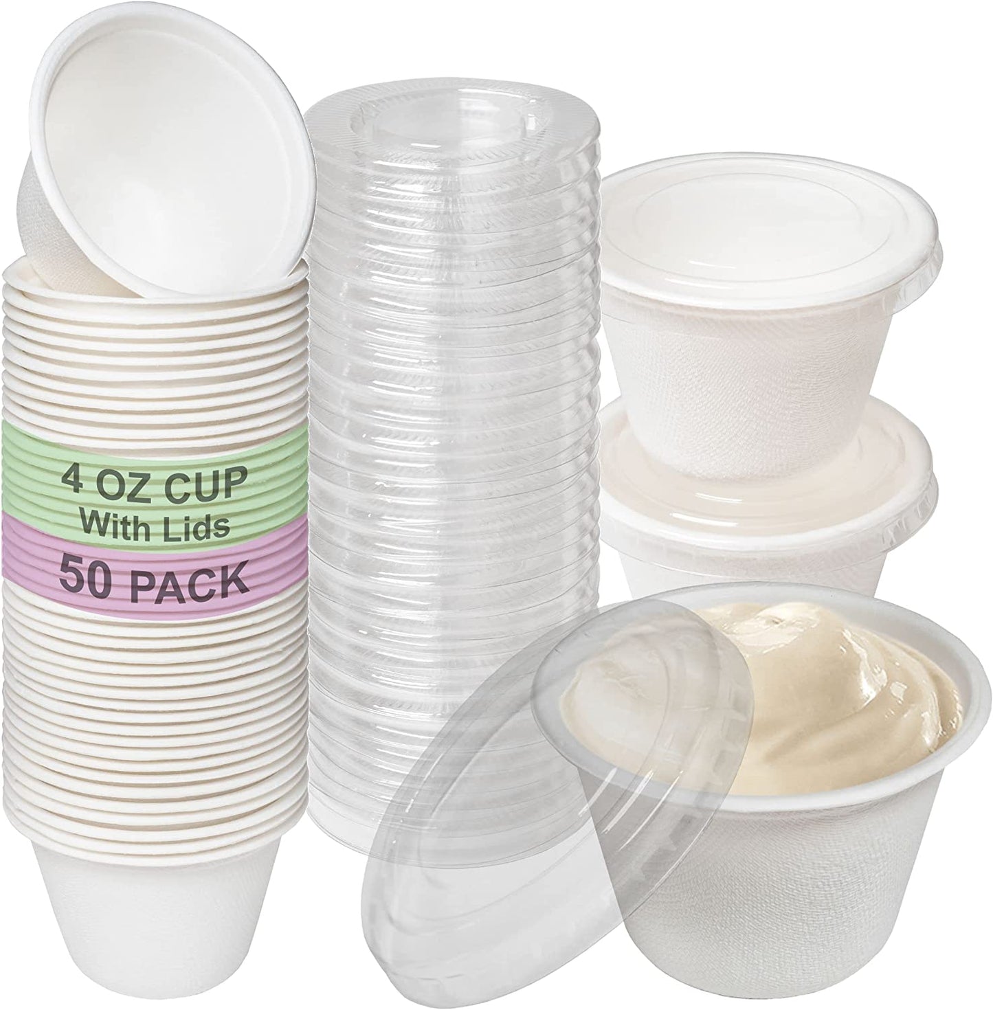 white travel size to go take out delivery souffle small paper small with lid shot cups serving Sauce sample Salad Dressing restaurant fast food Dipping pill Ice Cream mouthwash medicine Measuring leakproof Leak Resistant ketchup mustard hot sauce food packaging solution jello slime Food Storage DIY Disposable Portion Cups with lid condiment Compostable Biodegradable Bagasse Sugarcane artsandcraft 4 ounces oz