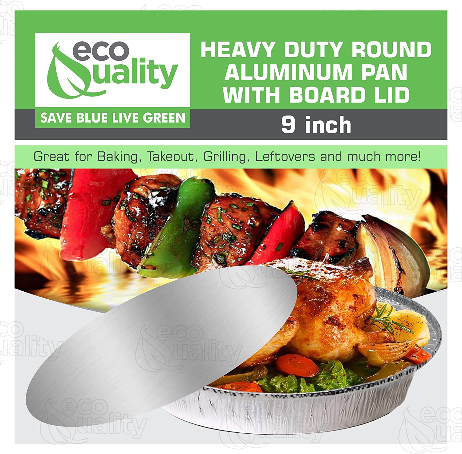 disposable with flat board lid Take out to go container tin stackable round leak proof serve Cold hot food Round Foil Aluminum Pan Restaurant Meal Prep Food Trucks Plastic High Quality Recyclable Aluminum hemmed edges silver heavy duty strong sturdy freezer safe reusable recyclable entrees appetizers sides desserts dinner lunch breakfast Container Caterers Buffet Baking Oven Cake Supplies affordable bulk economical commercial wholesale 9 inches diameter 44 fluid ounces oz