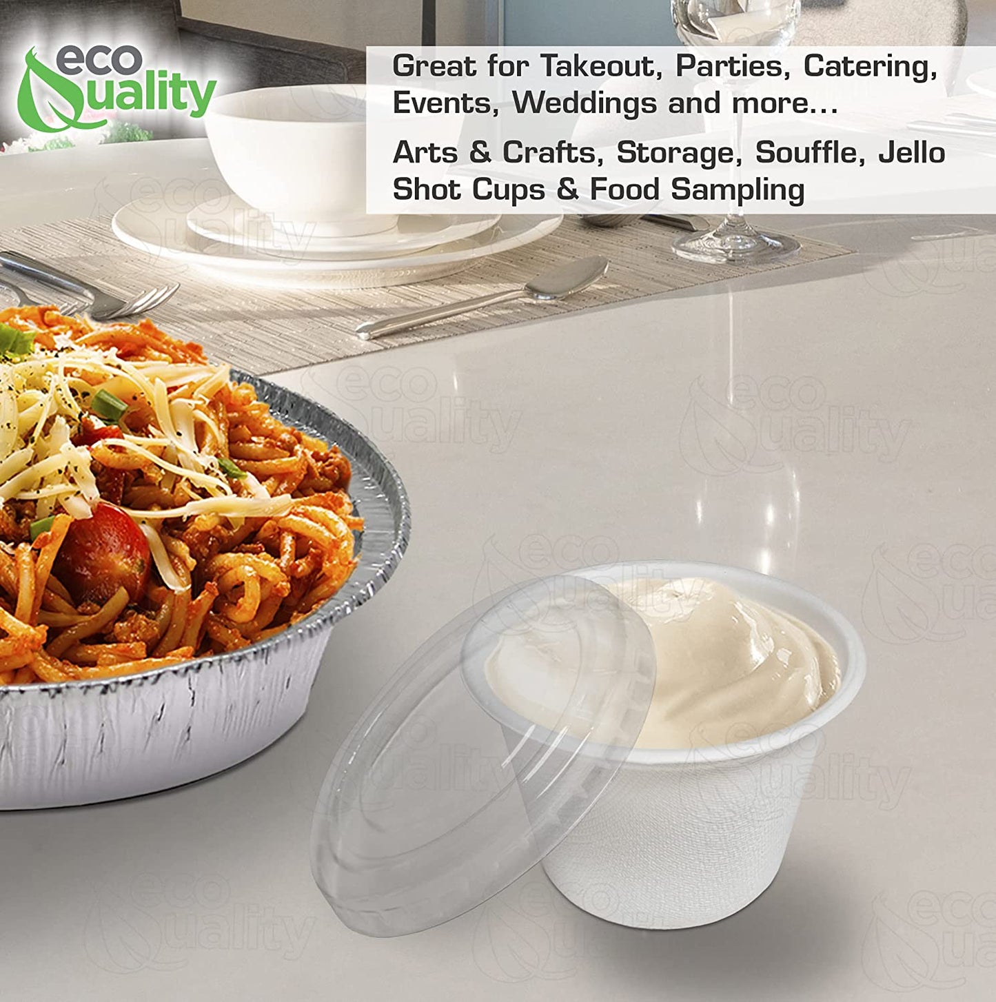 White Compostable Portion Cups with Lids, Biodegradable, Perfect for Disposable Sample Cups, TakeOut, Souffle, Salad Dressing, Condiments, Jello