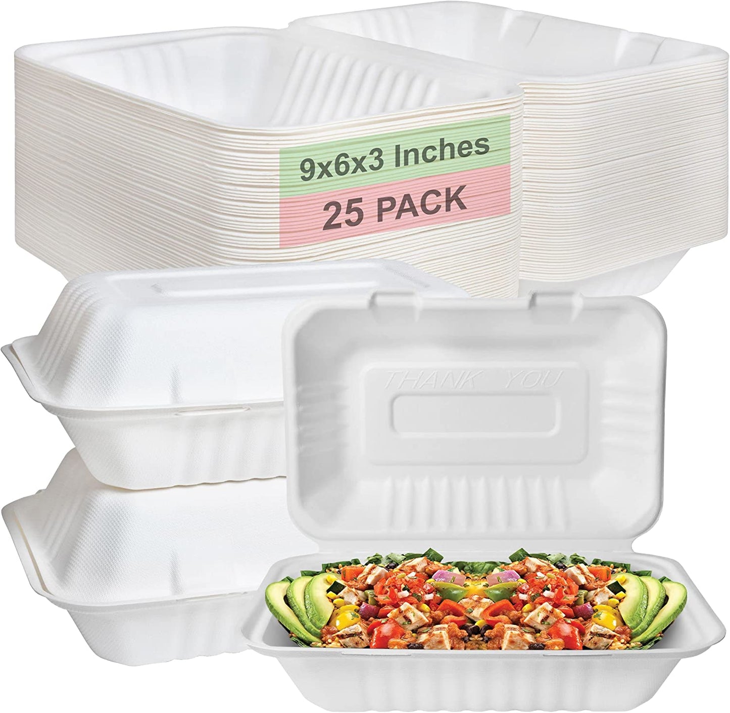 1 Compartment  9x6x3 Take Out To Go Box  wax tree free  Tree Free  Stackable  Square Hinged Clamshell  Restaurants  Parties  Microwaveable Freezer Safe  Heavy Duty  Grease and Leak Resistant Proof  Food Trucks Food Containers  foam plastic alternative  Ecofriendly Product  Compostable Biodegradable Sugarcane Bagasse  Clam Shell Take Out Containers  carryout leftover mealprep  burger box  BPA Free economical 