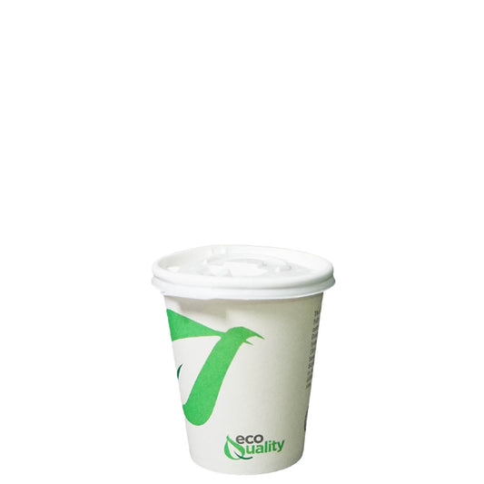 Disposable Compostable Biodegradable White Paper Coffee Cups with Flat Lids