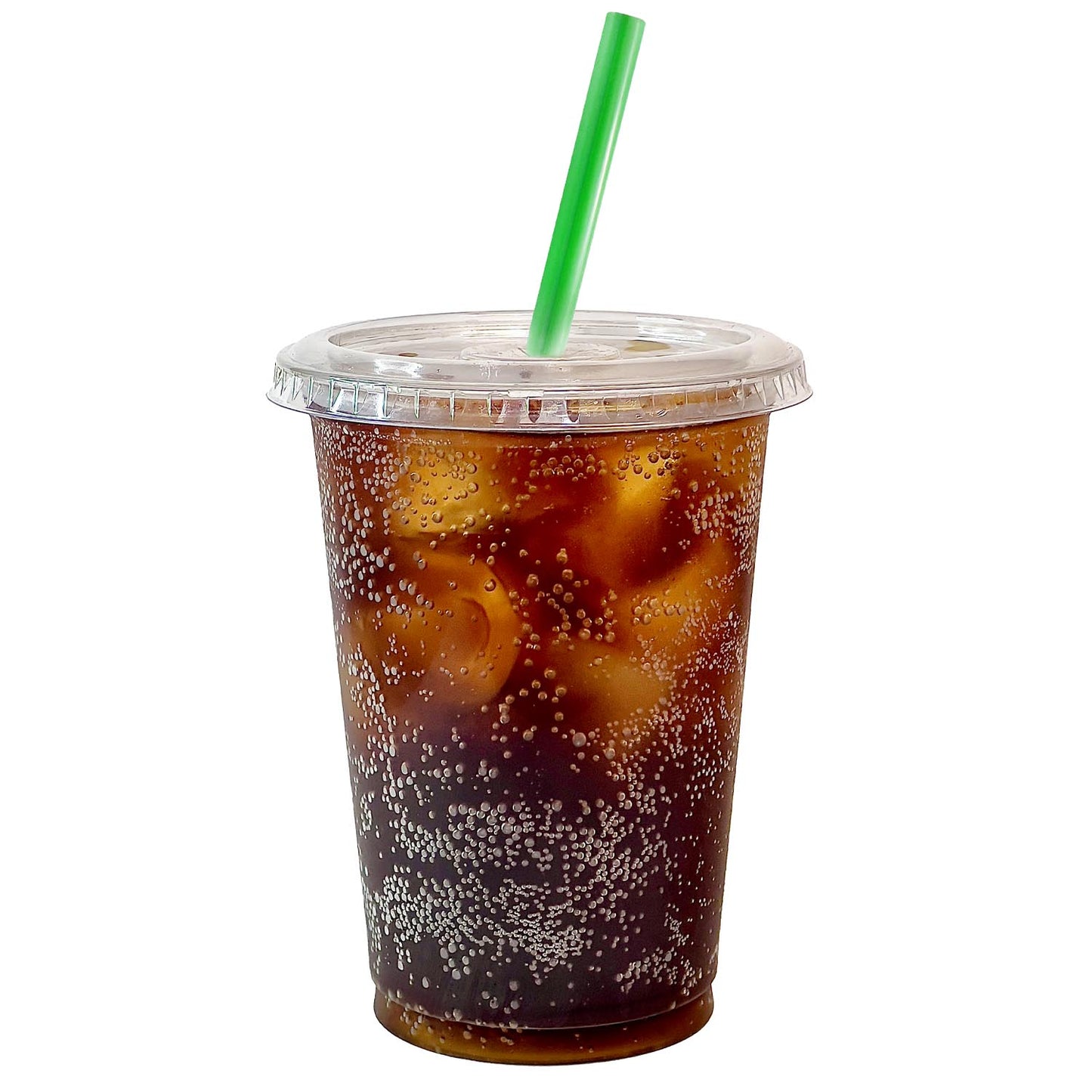 Disposable Pet Clear Plastic Smoothie Cups with Clear Flat Lids and Color Straws