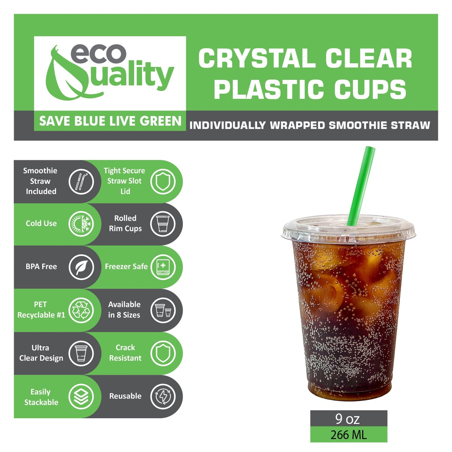Disposable Pet Clear Plastic Smoothie Cups with Clear Flat Lids and Color Straws