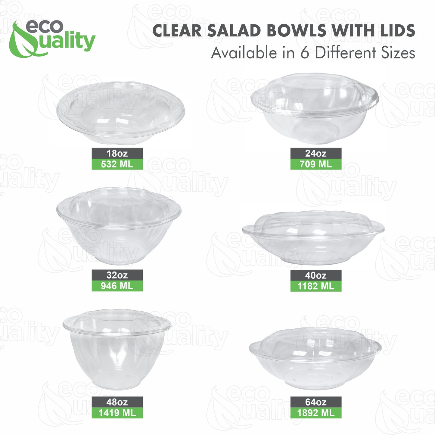 48oz Crystal Clear Plastic Disposable Salad Bowls with Lids To-Go with Lids Meal Prep Container