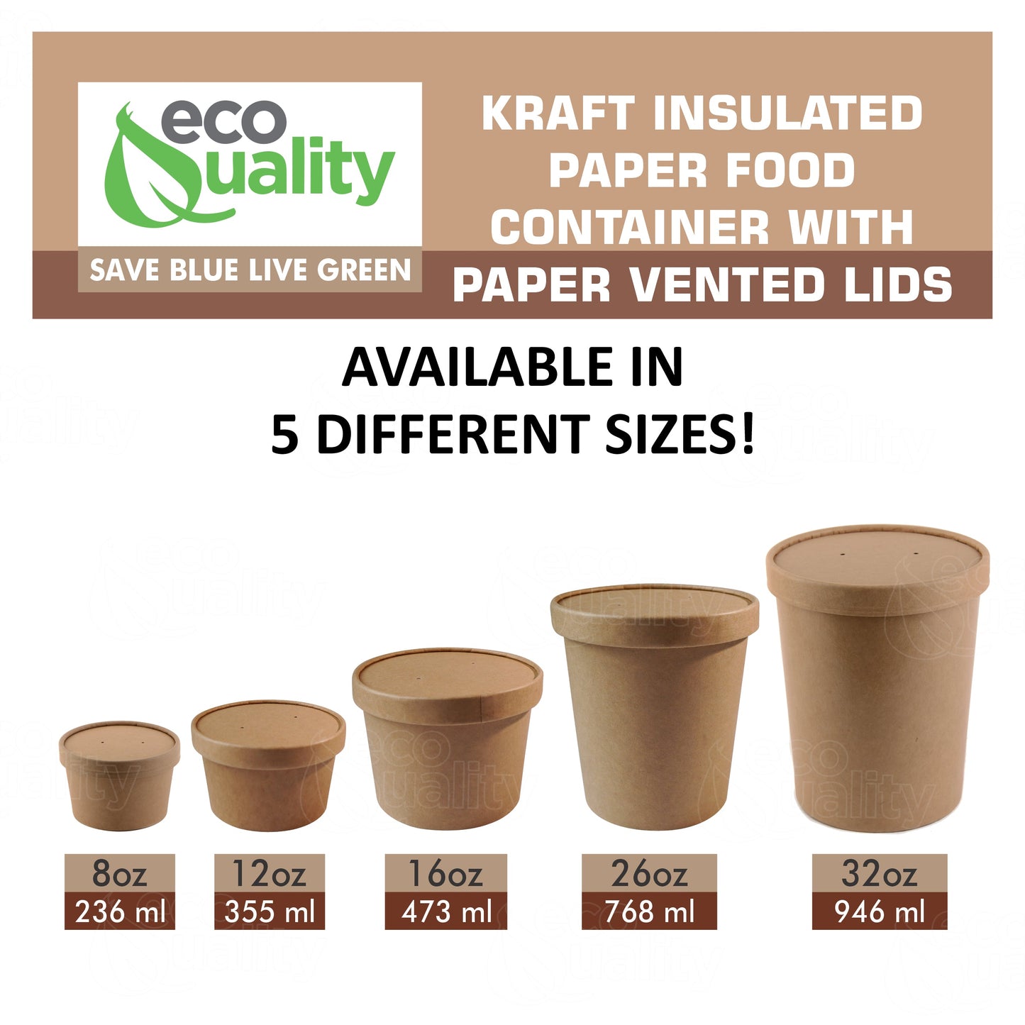 32oz Disposable Kraft Paper Food Soup Cup with Paper Vented Lid