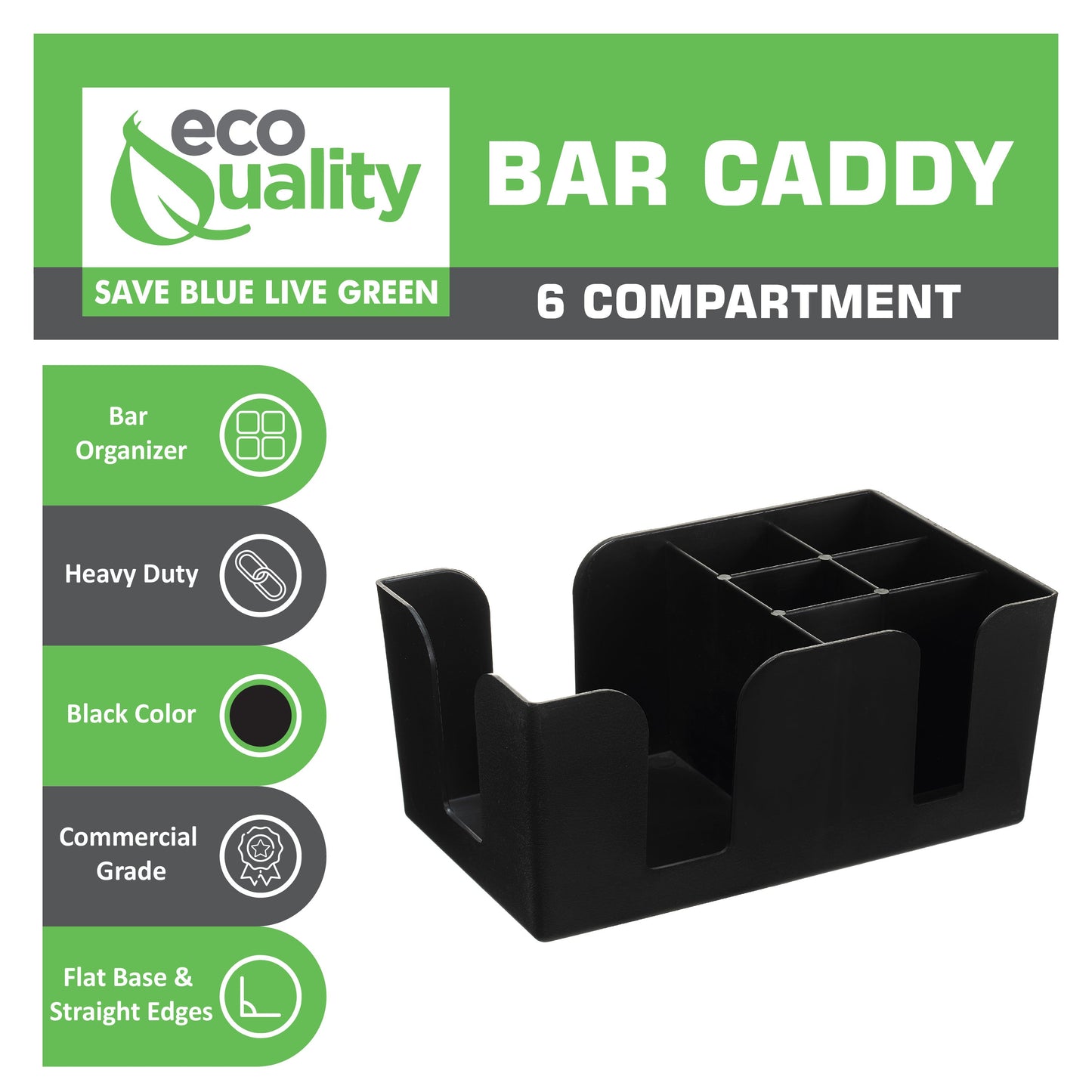 Bar Caddy with 6 Compartments, Plastic Bar Organizer, Heavy Duty Refillable Bar Organizer, Barware Caddy, Napkin Dispenser, Straw Organizer