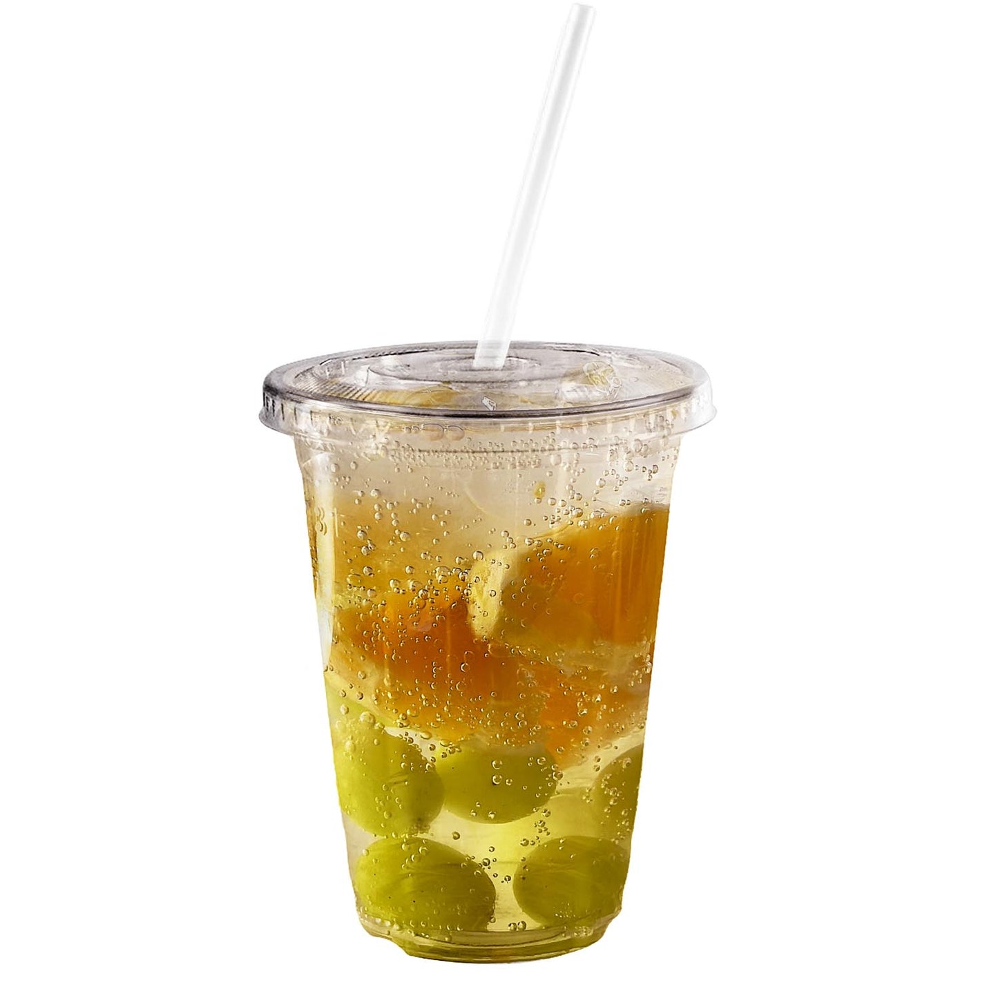 20oz Disposable Pet Clear Plastic Smoothie Cups with Clear Flat Lids and White Straws