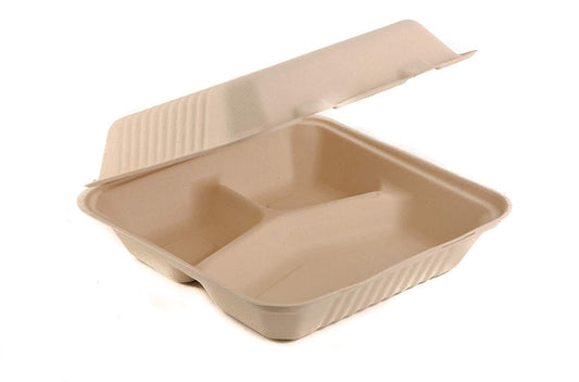 Eco-Friendly 3 Compartment  Hinged Clamshell Heavy-Duty Disposable Containers