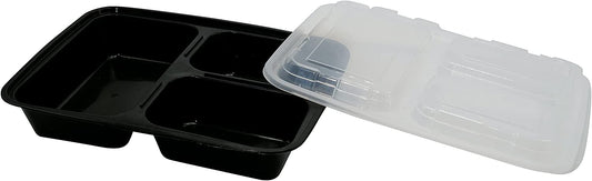 33oz 3 Compartment Rectangular Meal Prep Containers with Lids Black, Food Storage Containers | BPA Free Lunch Boxes Microwave/Dishwasher/Freezer Safe