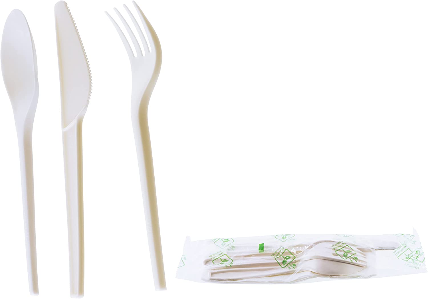 restaurant fast food supplies nyc  Wrapped Cutlery  togo takeout food delivery  plastic Ecofriendly Disposable Cutlery Kit  Heat Resistant CPLA  Compostable  Biodegradable spoons knives forks  affordable bulk economical commercial wholesale with napkin set 