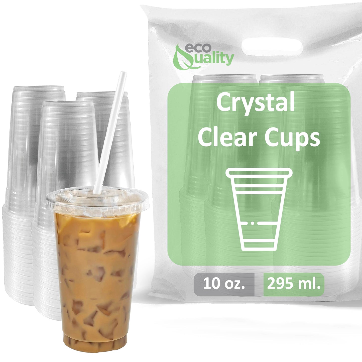 10oz Disposable Pet Clear Plastic Smoothie Cups with Clear Flat Lids and White Straws