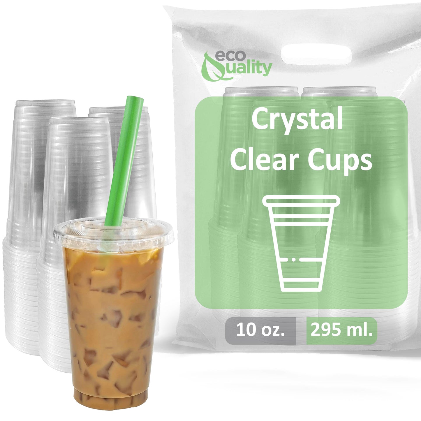 10oz Disposable Pet Clear Plastic Smoothie Cups with Clear Flat Lids and Color Straws