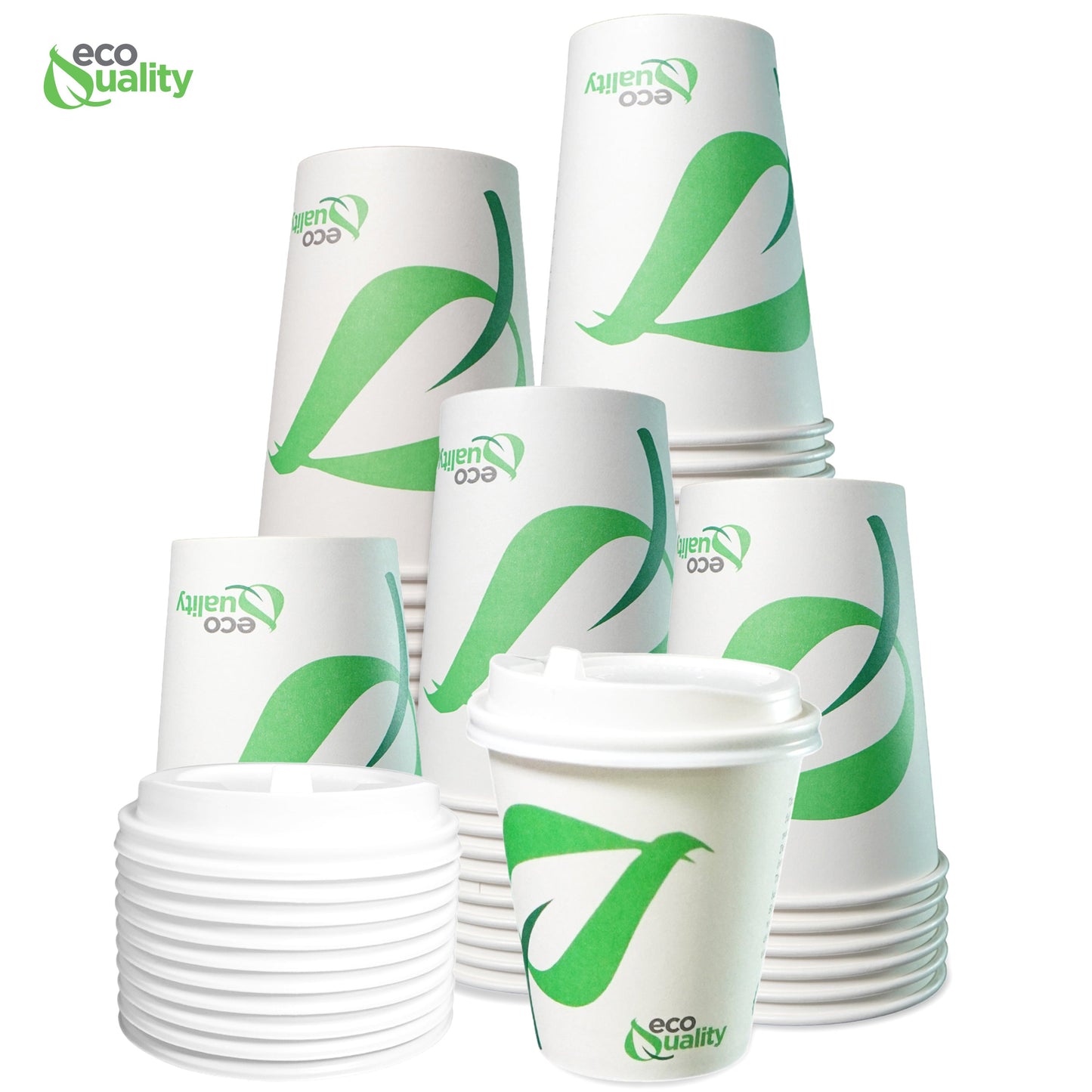 Disposable Compostable Biodegradable White Paper Coffee Cups with White Dome Lids